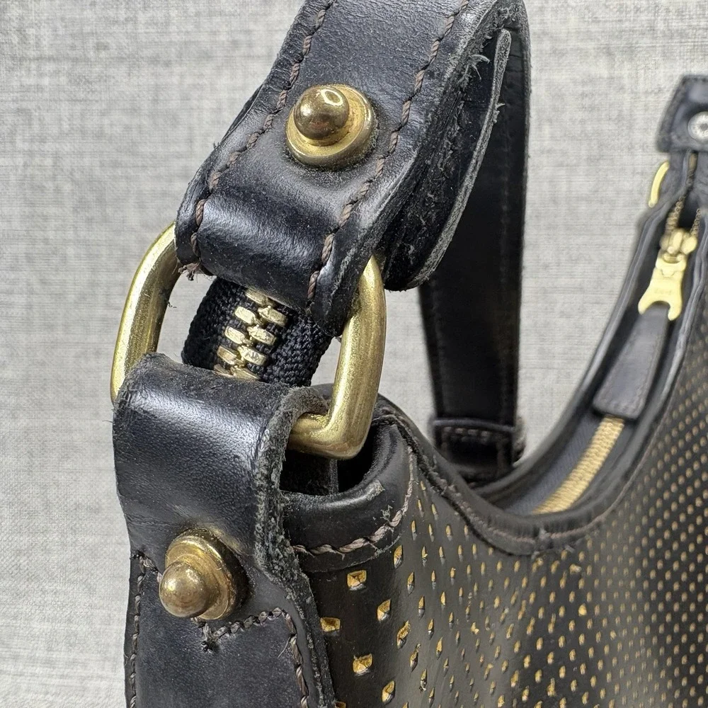 Dooney & Bourke Vintage Black Perforated Leather Shoulder Bag Made in USA Hobo